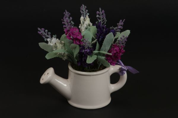 MINI REGADOR CERÂMICA BRANCO LAVANDA